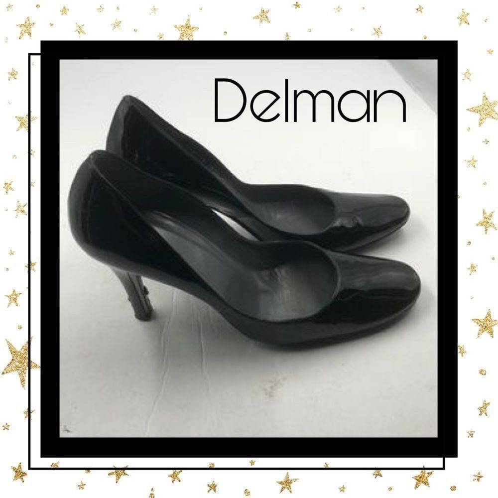Delman Designer Black Patent Leather Pumps…